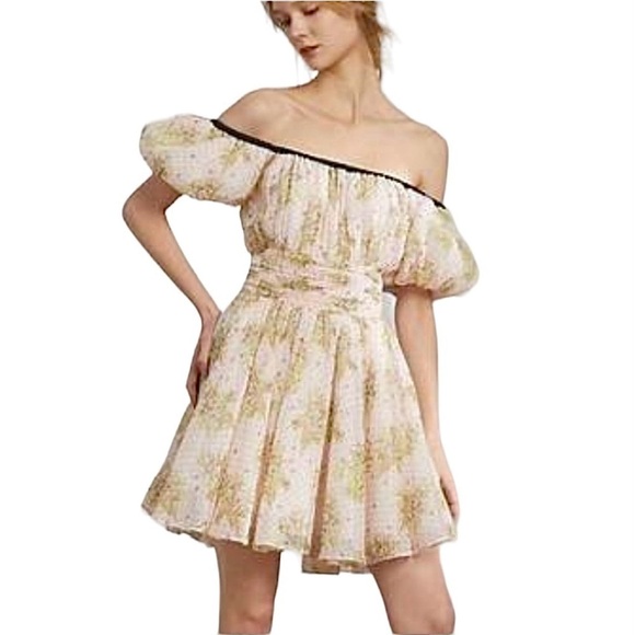 Jing Antoinette Rococo Dress Off Shoulder Women’s Size M Mini Length Floral Pink - Picture 1 of 14